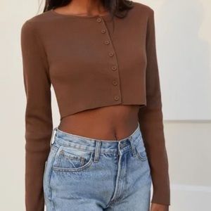 Brandy Melville Cropped button up brown sweater